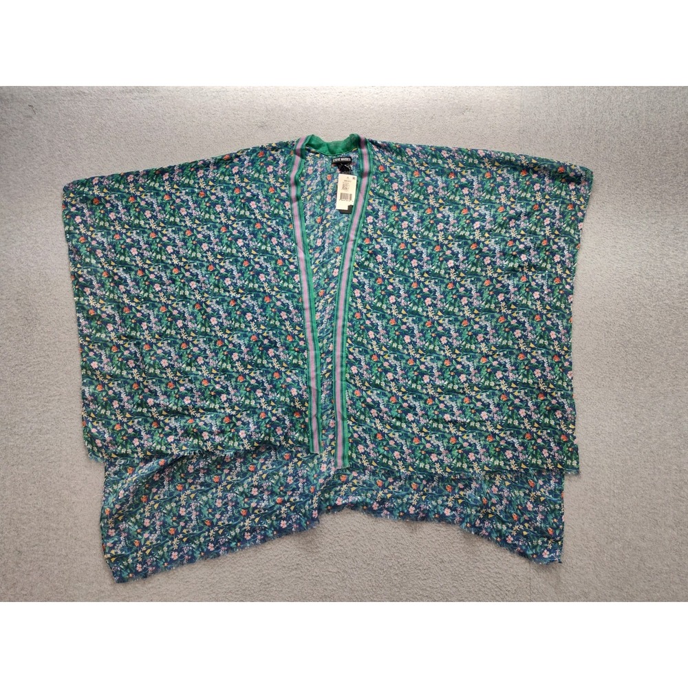 Steve Madden Women Kimono M Green Floral Lightweight Coverup Relaxed Cardigan